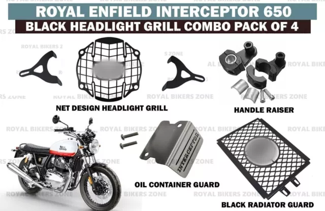 Negro "Paquete combinado de parrilla de faro de 4 apto para Royal Enfield...