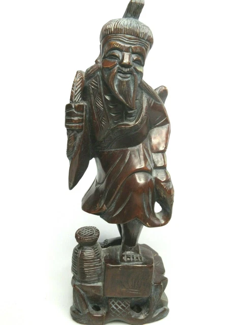Antique Carved Rosewood Chinese Asian Wise Man Statue Figurine Handcarved 12"