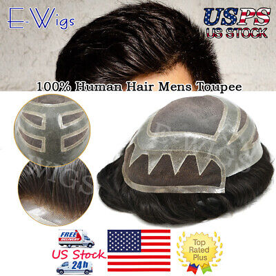 French Lace with Zigzag in Front Hair System Fine Mono Men Toupee Poly Hairpiece