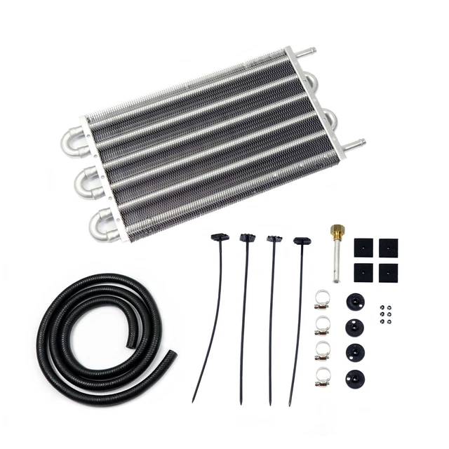 Raffreddatore olio cambio alluminio con set di collegamento 6 nervature universale argento 385x190x20 mm