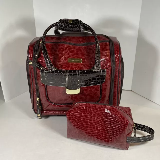 Samantha Brown Classic Red Croc Embossed Carry On Wheeled Luggage Bag 16" x 16"
