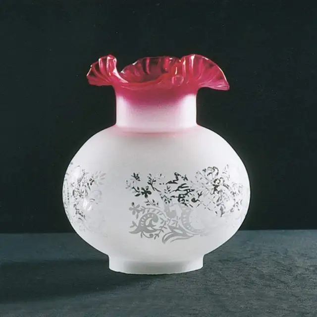 Satin Etched with Cranberry Top Oil Lamp Shade with 4" Fitter
