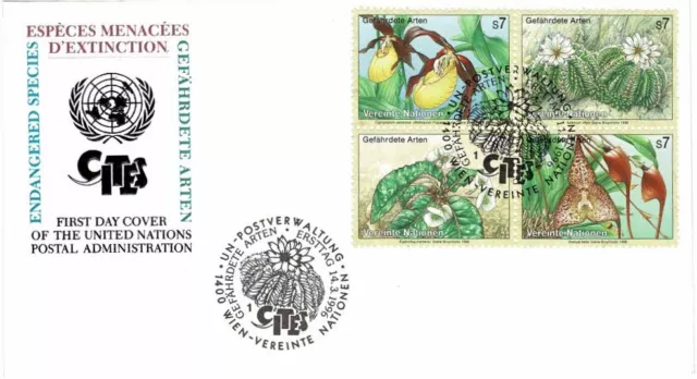 United Nations Vereinte Nationen Vienna 1996 Orchids Block Of 4 First Day Cover