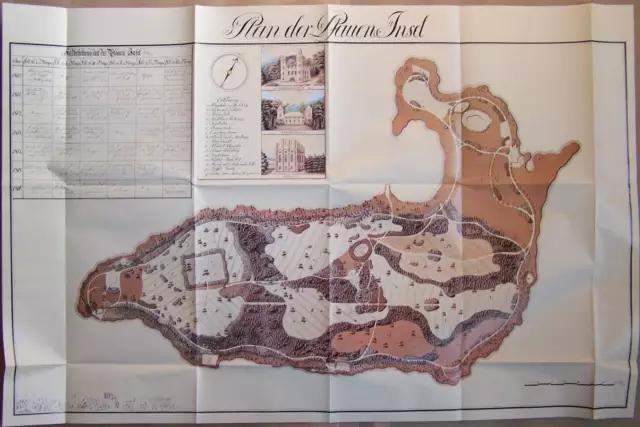 Plan der Pfauen Insel 1810 Berlin Pfaueninsel Karte Graphik Federzeichnung RP