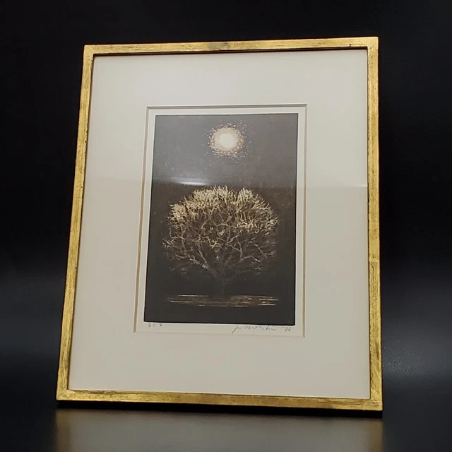 Vintage 1976 Joichi Hoshi Moon And Tree Ukiyo-e Nishiki-e Woodblock Print