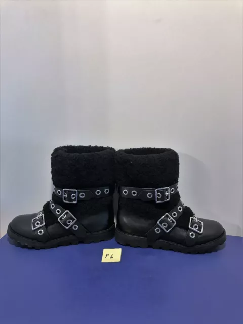 NEW Marc By Marc Jacobs 'FROST' Black Grommet Buckle Shearling Biker Boots 36 F6 3