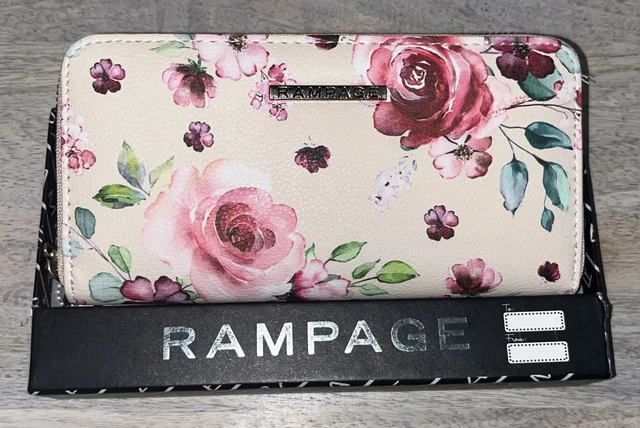 NEW Rampage Floral Print Wallet Tan Rose Floral Zip Around Fits Phone Boxed NWT