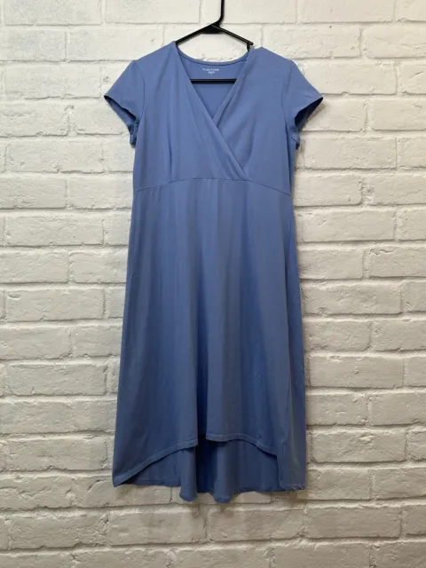 EILEEN FISHER Dress Blue Organ Cotton Stretch V-Neck Cap Sleeve Size Small (C38)