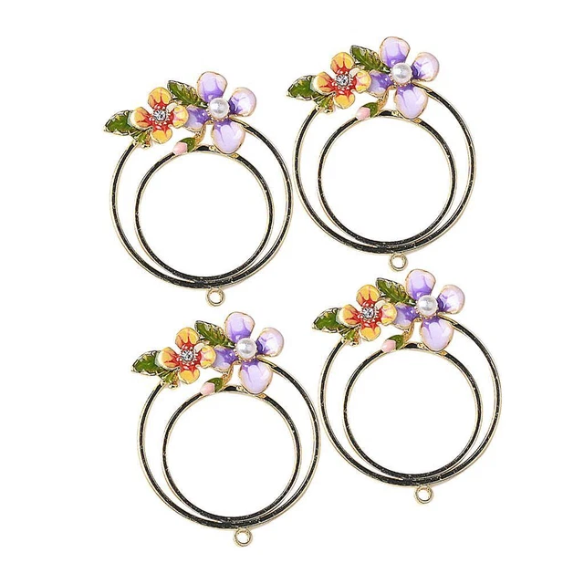 4 Stück Emaille Charms Anhänger Legierung Perle Blume DIY Schmuckzubehör
