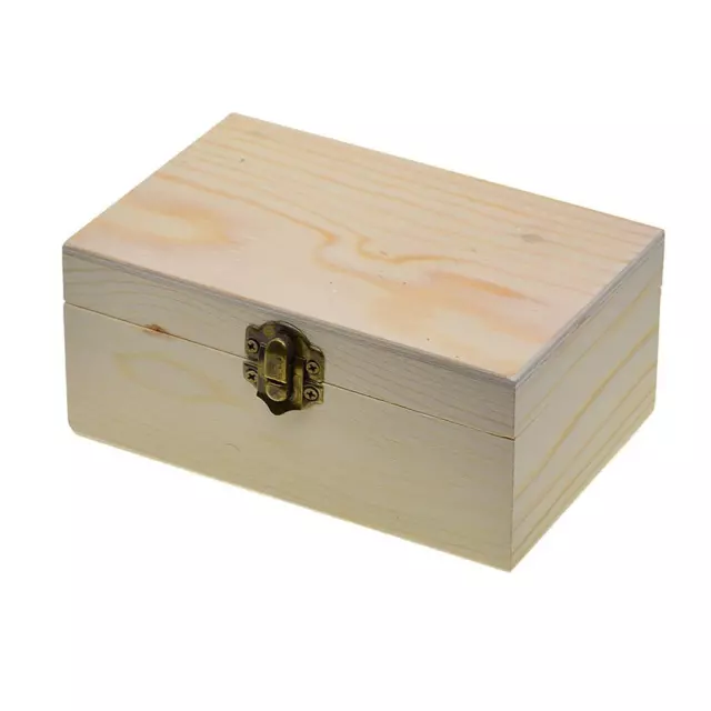 Large Wooden box storage plain wood jewel box case with lid lock 150x98x69mm 2