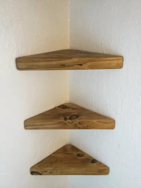 3X RECLAIMED WOOD CORNER SHELVES SMALL WOODEN INDUSTRIAL RUSTIC