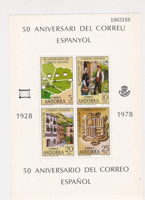 Andorra 1978 50th Anniversary of Mail Mint Never Hinged Stamps Sheet Ref 23846
