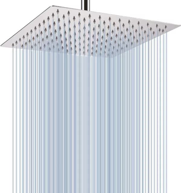 Chrome 16" Rainfall Shower Head Square High Pressure Ultra Thin Stainless Steel