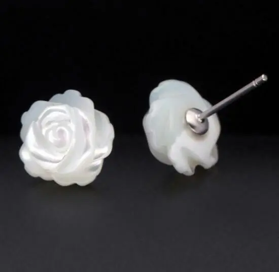 Pendientes de tachuelas de flor rosa de 12 mm con poste blanco madre perla de plata esterlina 925 2