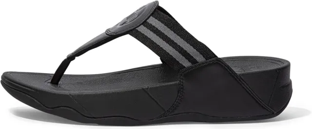 FitFlop Walkstar All Black Slip On Open Toe Strappy Stretchy Flat Slides Sandals