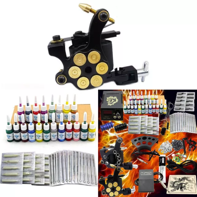 Kit completo de máquina de tatuaje Pro 2 pistolas 20 tintas caja de fuente de alimentación 50 agujas juego NUEVO