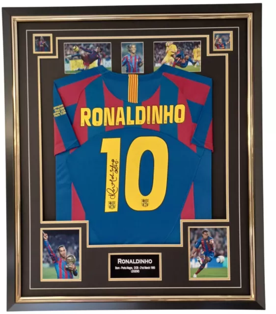 Framed RONALDINHO of Barcelona Signed Shirt Autographed Jersey  AFTAL DEALER
