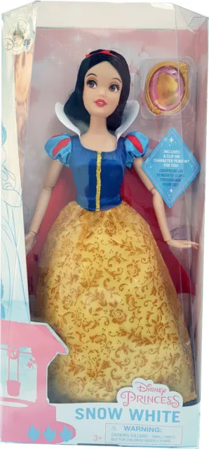 Bambola classica principessa bianca come la neve ufficiale Disney Store con ciondolo posabile NUOVA