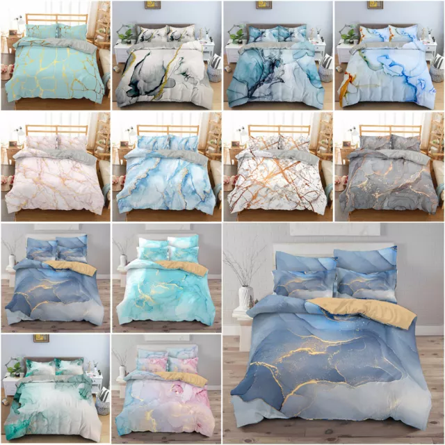 Marble Printing Duvet Quilt Cover Set Pillow Cases Single Double Queen King Size