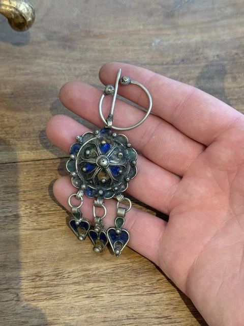 Collier Pendentif Fibule Berbère Ethnique Vintage - Grenat & Métal Doré - Longueur 20 Cm
