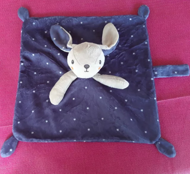 DP1/Doudou plat  Lapin bleu nuit étoiles att.tétine Simba Toys Etiquette coupée