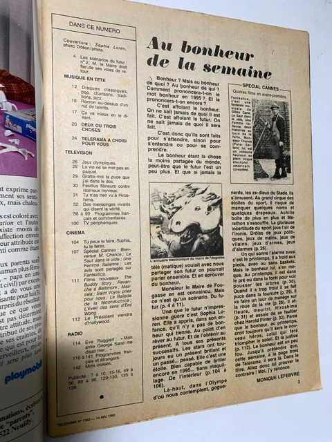 TÉLÉRAMA 17/05/1980; INTERVIEW de Sophia Loren/ Les scénarios du futur