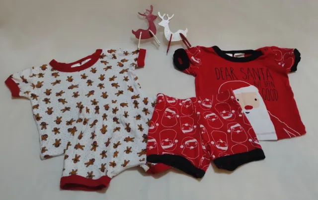 2 Pairs Unisex Baby Xmas Pj's Sleepwear Size 0 6-12 Months + Reindeer Ornaments