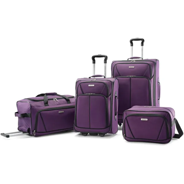 4 Piece Softside Luggage Set Travel Suitcase Checked Spinner Upright Wheeled New