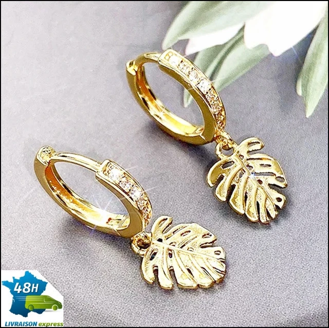 Boucles D'oreilles Créoles En Acier Doré Avec Zircons - Neuves Avec étiquettes