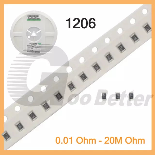 1206 Widerstand Auswahl 0,01 Ohm - 20M Ohm 1/4W 250mW 1% SMD Widerstände