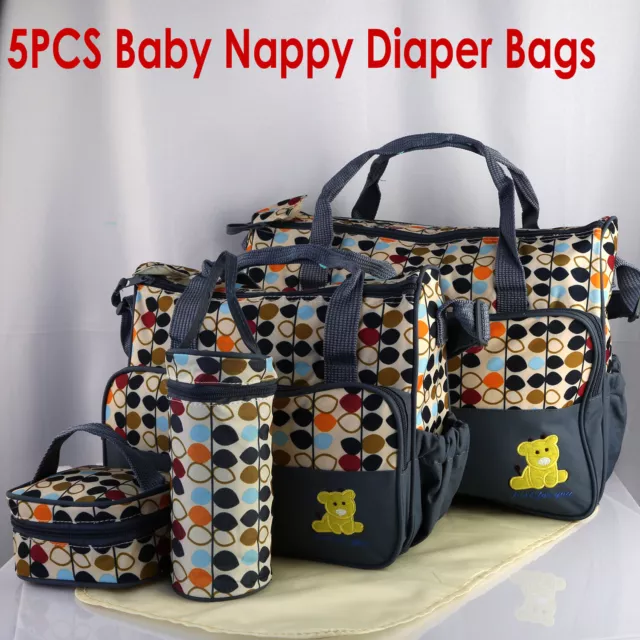 5PCS Baby Diaper Bag Tote Set Travel Mom Mummy Maternity Changing Pad Waterproof