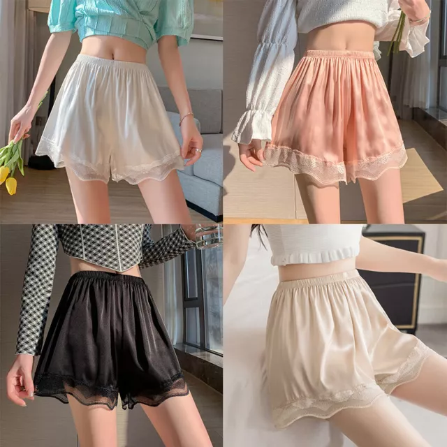 WOMENS SATIN LACE Underwear Frilly Pettipants Bloomers Half Slip Short ...