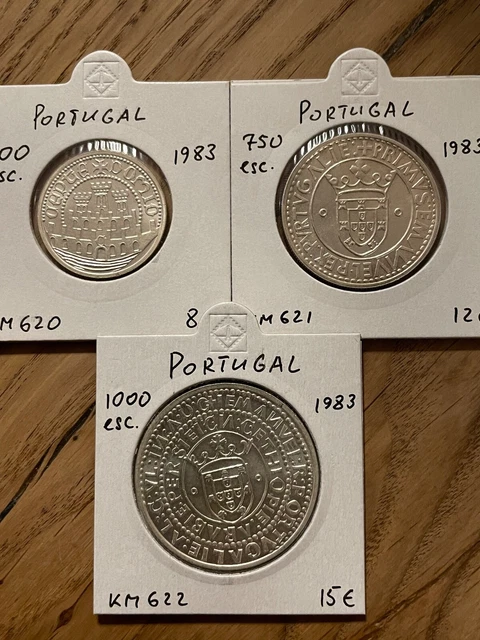 Portugal 3 silver coins set 1983, UNC