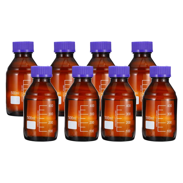 8 Pack Media Storage Bottles, 500ml Borosilicate Glass Graduated Bottles Brown
