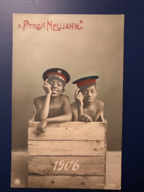 Rare 1906 RPPC Cheers New Years Black Americana African American Young Boys Box Rare 1906 RPPC Cheers New Years Black Americana African American Young Boys Box