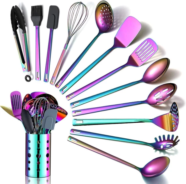 Rainbow Kitchen Utensils Set13 Pcs Stainless Steel Kitchen Tools Set Non-Stick