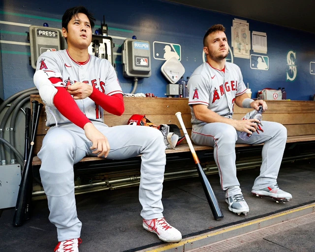 8X10 PHOTO MIKE TROUT & SHOHEI OHTANI Anaheim Los Angeles Angels MLB 8