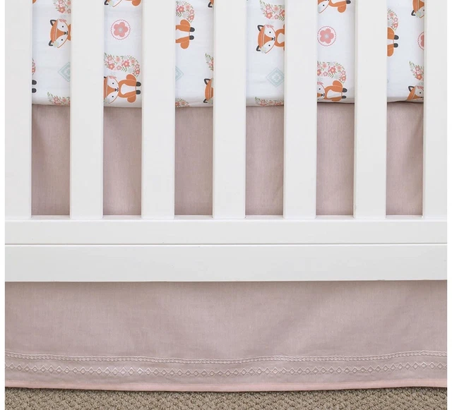 NoJo Aztec Nursery Crib Bedskirt/Dust Ruffle with Embroidered Trim, Pink