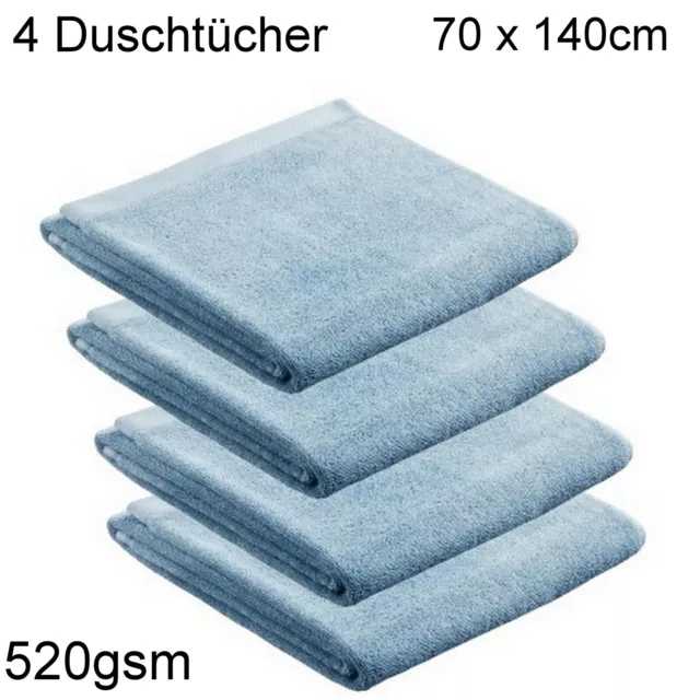 4x Frottier 70 x 140cm Handtücher 100% Baumwolle 520gsm Duschtuch Saunatuch Blau