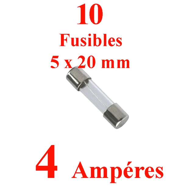 10 Fusibles en Verre 5 x 20 mm Puissance 4 Ampéres