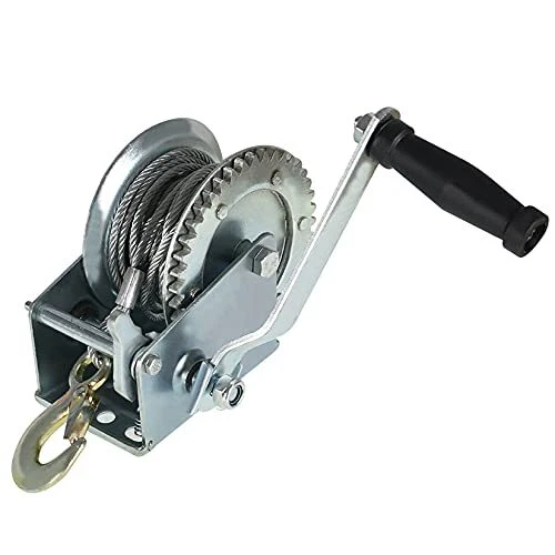 1600lbs Hand Crank Winch Cable Gear Winch with Hook Two-Way Adjustable Boat T...
