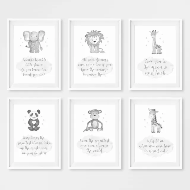 Safari Animal Baby Nursery Quote Posters Prints Children's Bedroom Pictures
