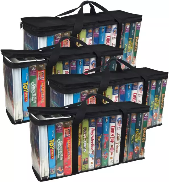 Evelots 4 Pack VHS Storage Bag-Movie Organizer-Video Tape-Handles-Hold 60-No Dus