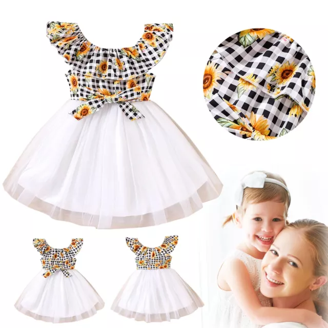 Toddler Girls Baby Girl Dresses Sunflower Print Patchwork Mesh Dress Girls