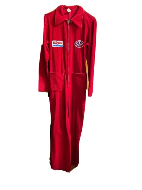 Rare Vintage 60's EXXON Red Corduroy  COVERALLS Uniform STP Jumpsuit Patch
