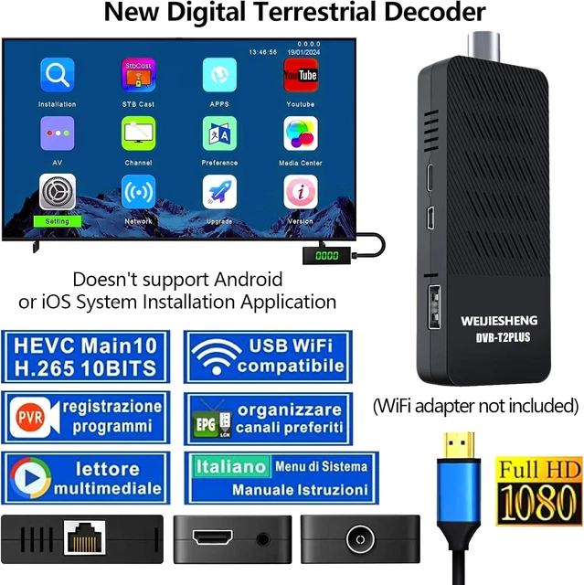 DECODER DIGITALE TERRESTRE 2025, Decoder DVB-T2, HD 1080P H.265 HEVC ...
