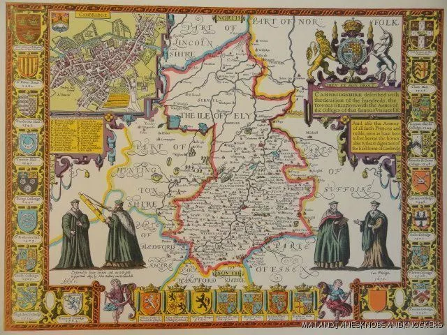 Old Copy Of John Speed Map Of Cambridgeshire Cambridge Town Plan