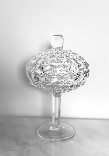 Vintage Fostoria American Clear Cubist Glass Compote Candy Dish With Cover 8.5"