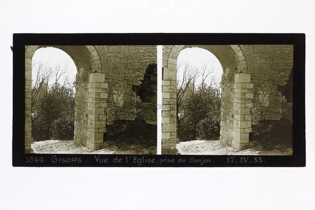 Gisors église intérieur Eure Normandie France Photo Stereo Plaque de verre 1933