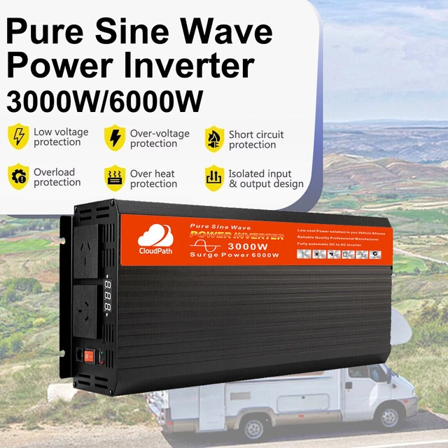 CLOUDPATH 3000W/6000W PURE Sine Wave Power Inverter 12V-240V USB